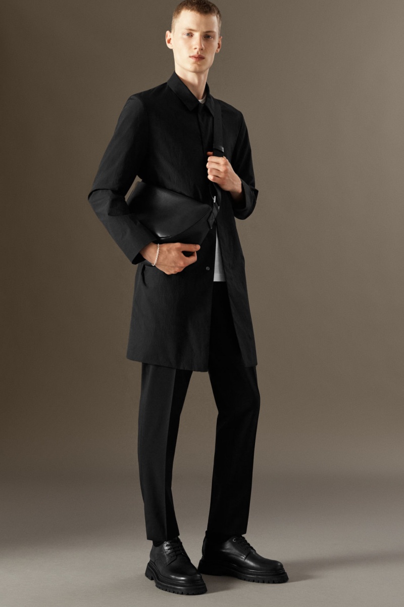 Men's COS Wool-Hopsack Slim Pants Black NZ-57YJIFCAT