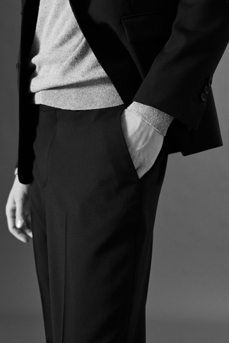 Men's COS Wool-Hopsack Slim Pants Black NZ-57YJIFCAT