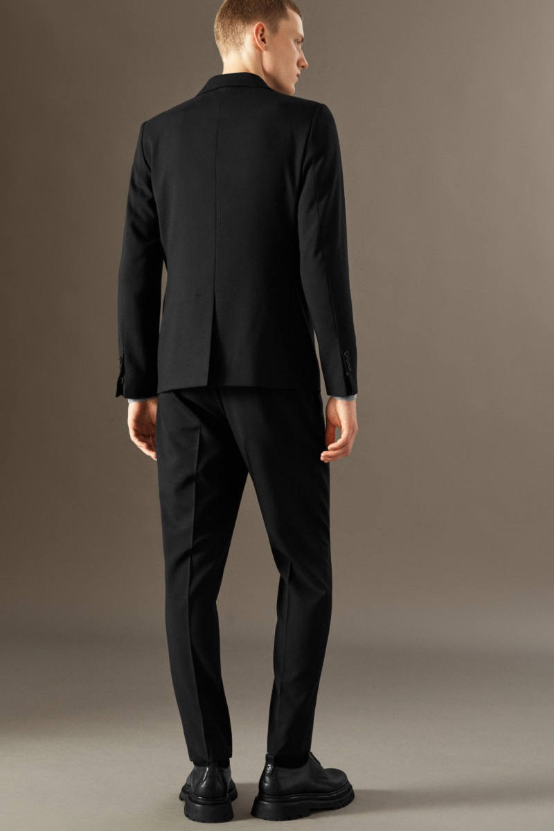 Men's COS Wool-Hopsack Slim Pants Black NZ-57YJIFCAT