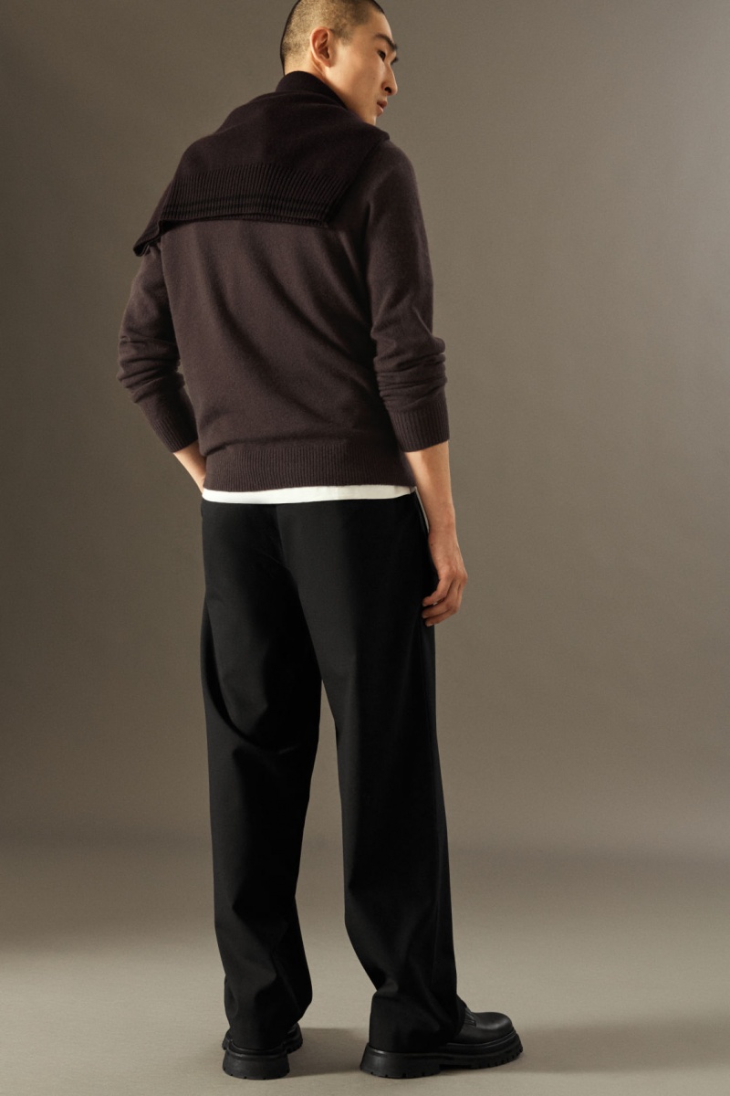 Men's COS Wool-Hopsack Wide Pants Black NZ-01WKSOJNH