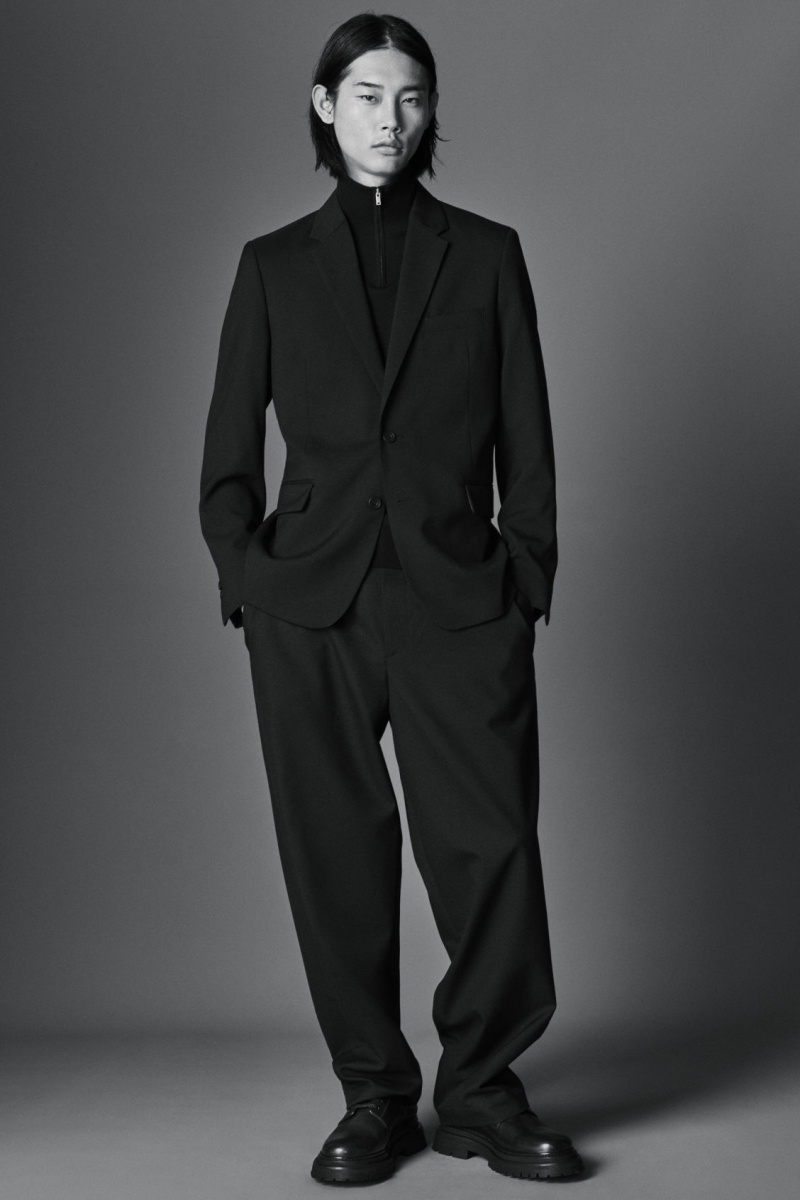 Men's COS Wool-Hopsack Wide Pants Black NZ-01WKSOJNH