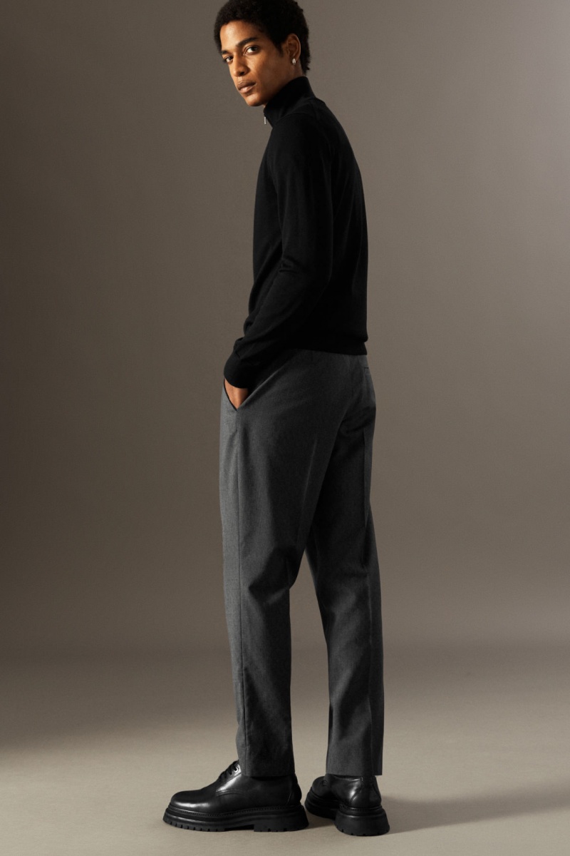 Men's COS Wool-Jacquard Slim Trousers Grey NZ-96BCXAOWD