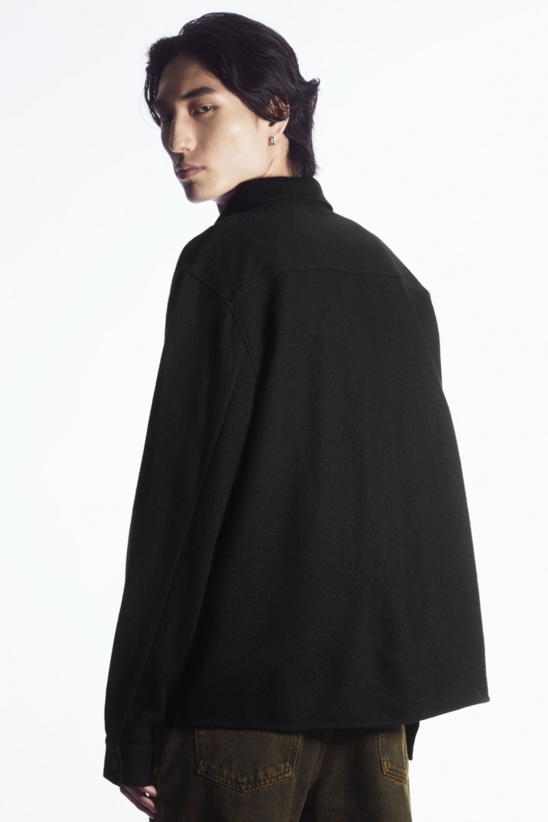 Men's COS Wool-Jersey Overshirt Shirts Black NZ-73DVBLAQG