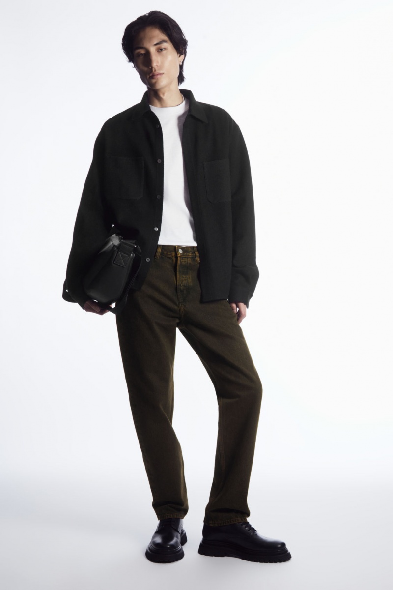 Men's COS Wool-Jersey Overshirt Shirts Black NZ-73DVBLAQG