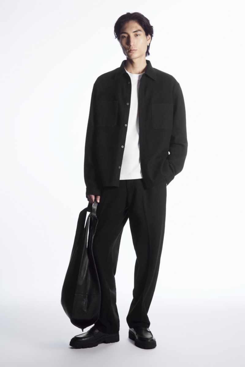 Men's COS Wool-Jersey Overshirt Shirts Black NZ-73DVBLAQG