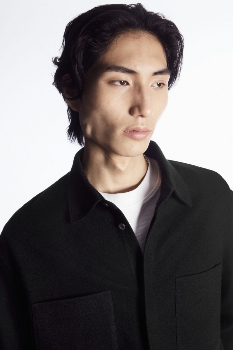 Men's COS Wool-Jersey Overshirt Shirts Black NZ-73DVBLAQG