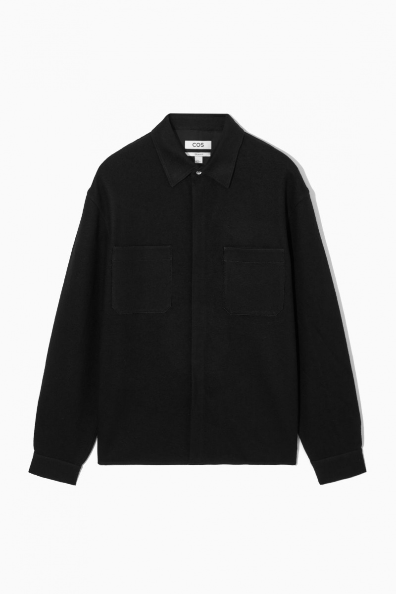 Men's COS Wool-Jersey Overshirt Shirts Black NZ-73DVBLAQG