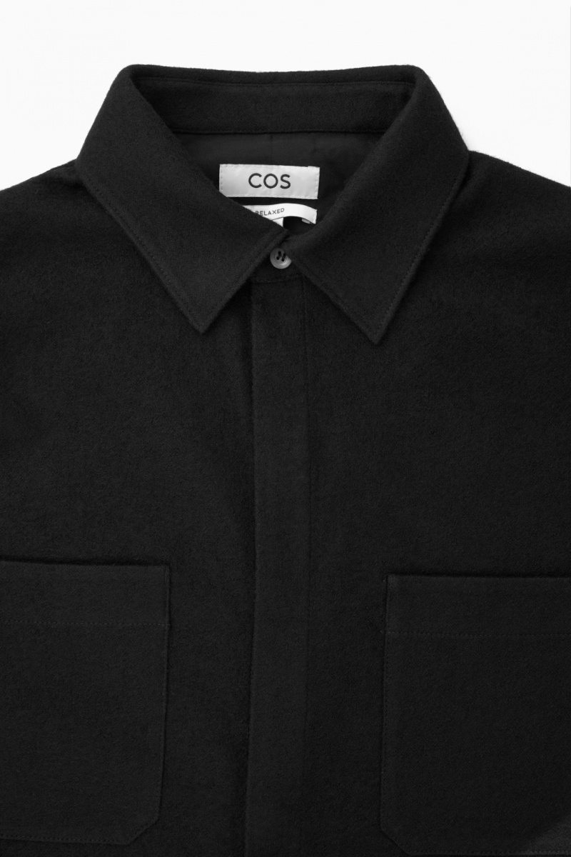 Men's COS Wool-Jersey Overshirt Shirts Black NZ-73DVBLAQG