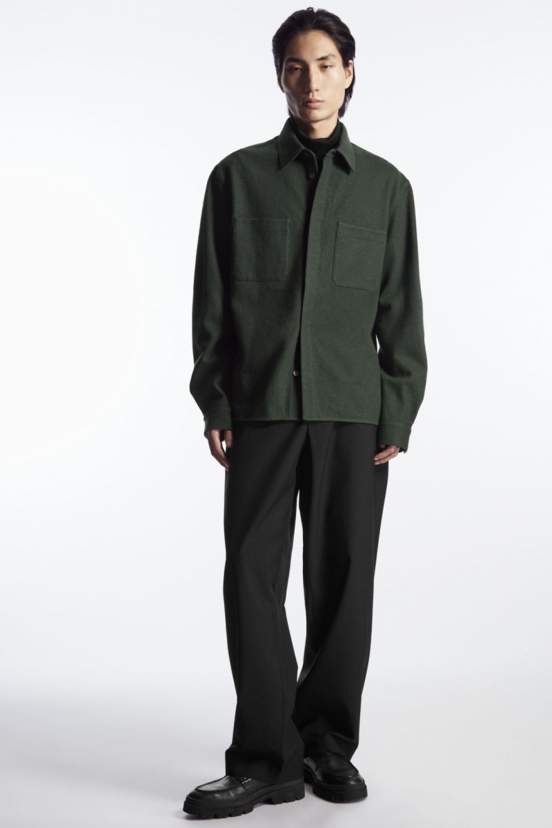 Men's COS Wool-Jersey Overshirt Shirts Dark Green NZ-89XHIDQTN