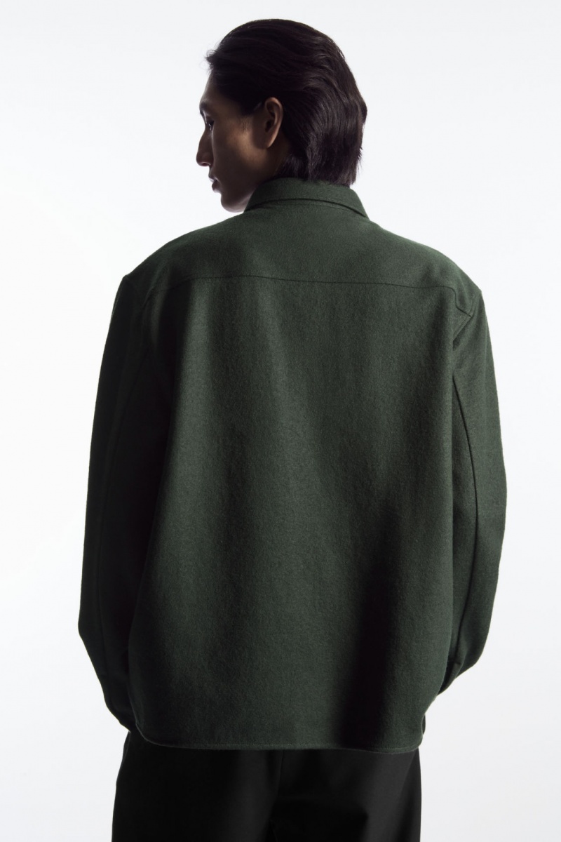 Men's COS Wool-Jersey Overshirt Shirts Dark Green NZ-89XHIDQTN