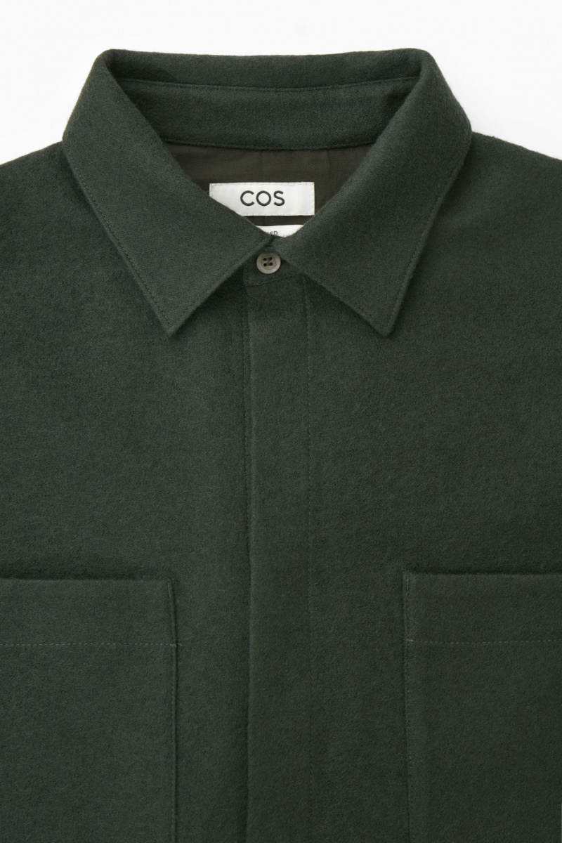 Men's COS Wool-Jersey Overshirt Shirts Dark Green NZ-89XHIDQTN