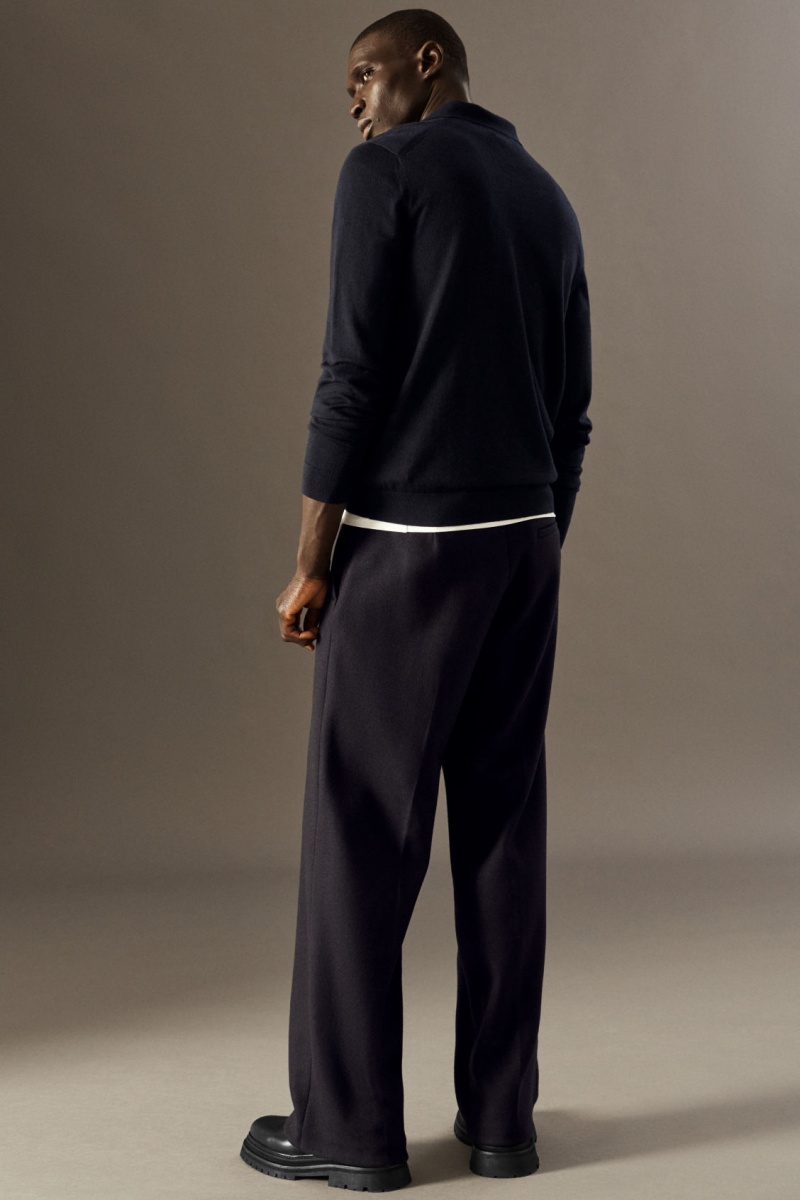 Men's COS Wool-Jersey Straight Trousers Navy NZ-60JAXZGYM