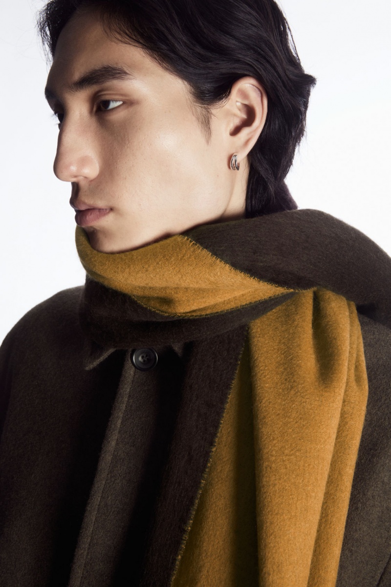 Men's COS Wool And Cashmere-Blend Fringed Scarf Dark Brown NZ-62TEZXBPN