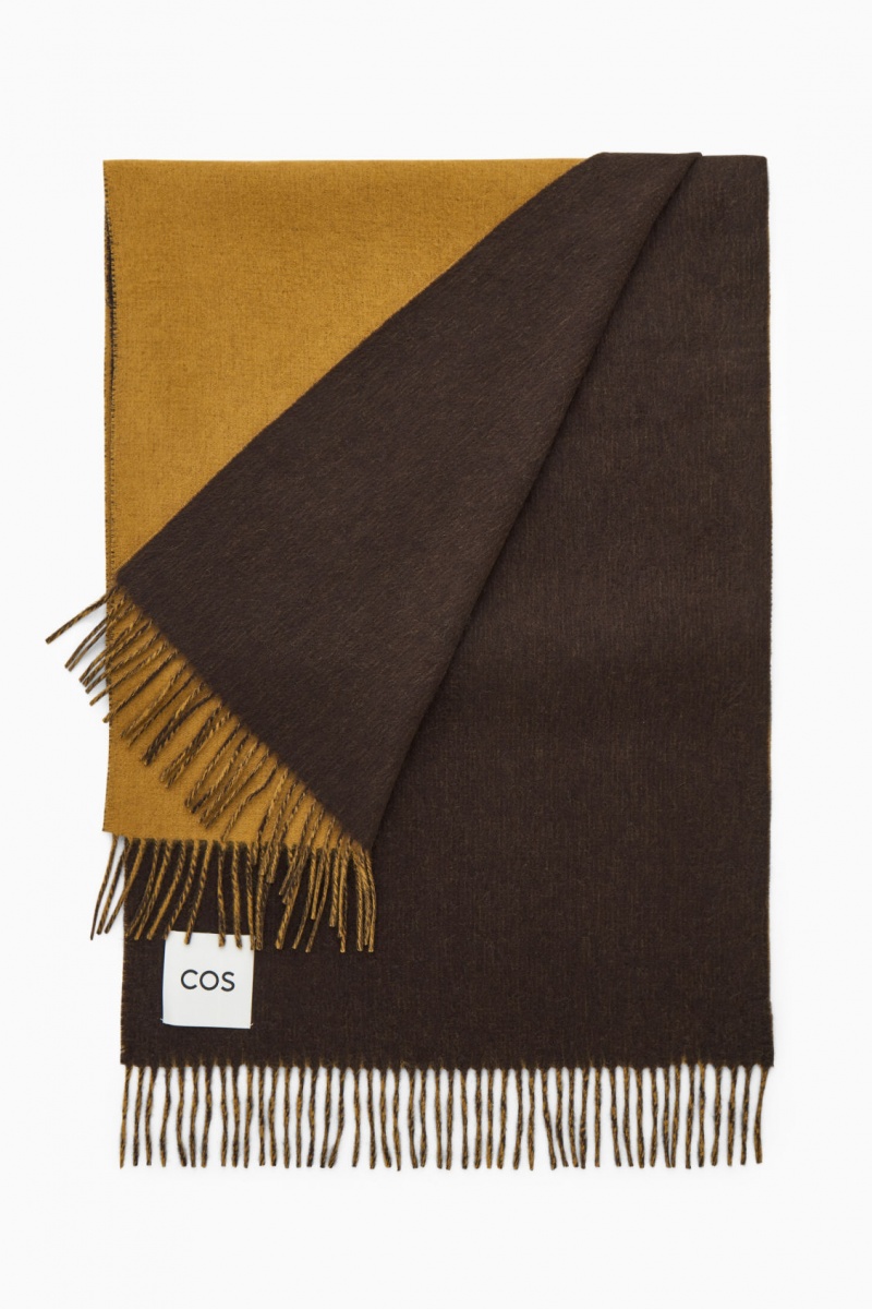 Men's COS Wool And Cashmere-Blend Fringed Scarf Dark Brown NZ-62TEZXBPN