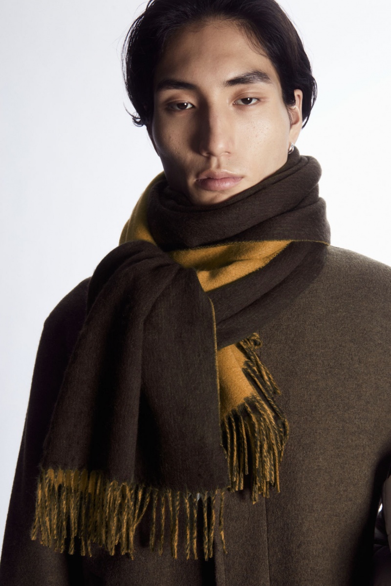 Men\'s COS Wool And Cashmere-Blend Fringed Scarf Dark Brown NZ-62TEZXBPN