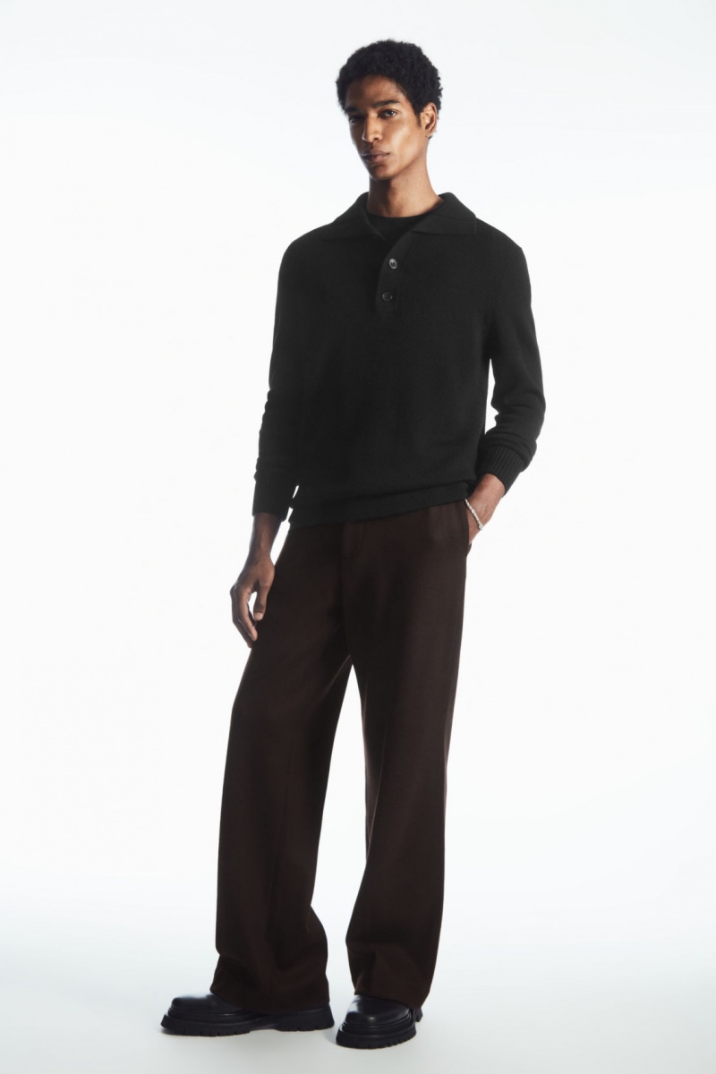 Men's COS Wool And Cashmere Polo Shirts Black NZ-21NXCAGDZ
