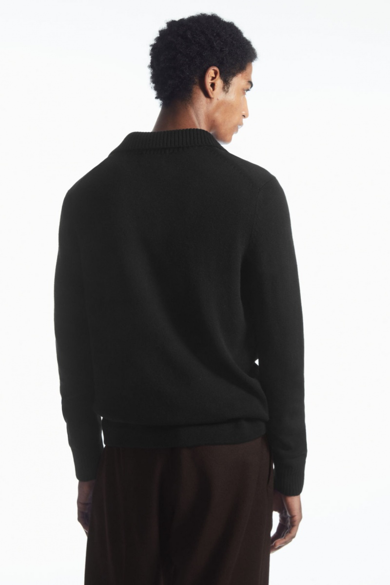 Men's COS Wool And Cashmere Polo Shirts Black NZ-21NXCAGDZ