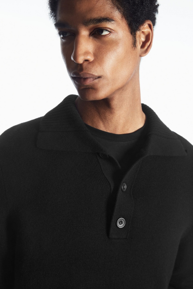 Men's COS Wool And Cashmere Polo Shirts Black NZ-21NXCAGDZ