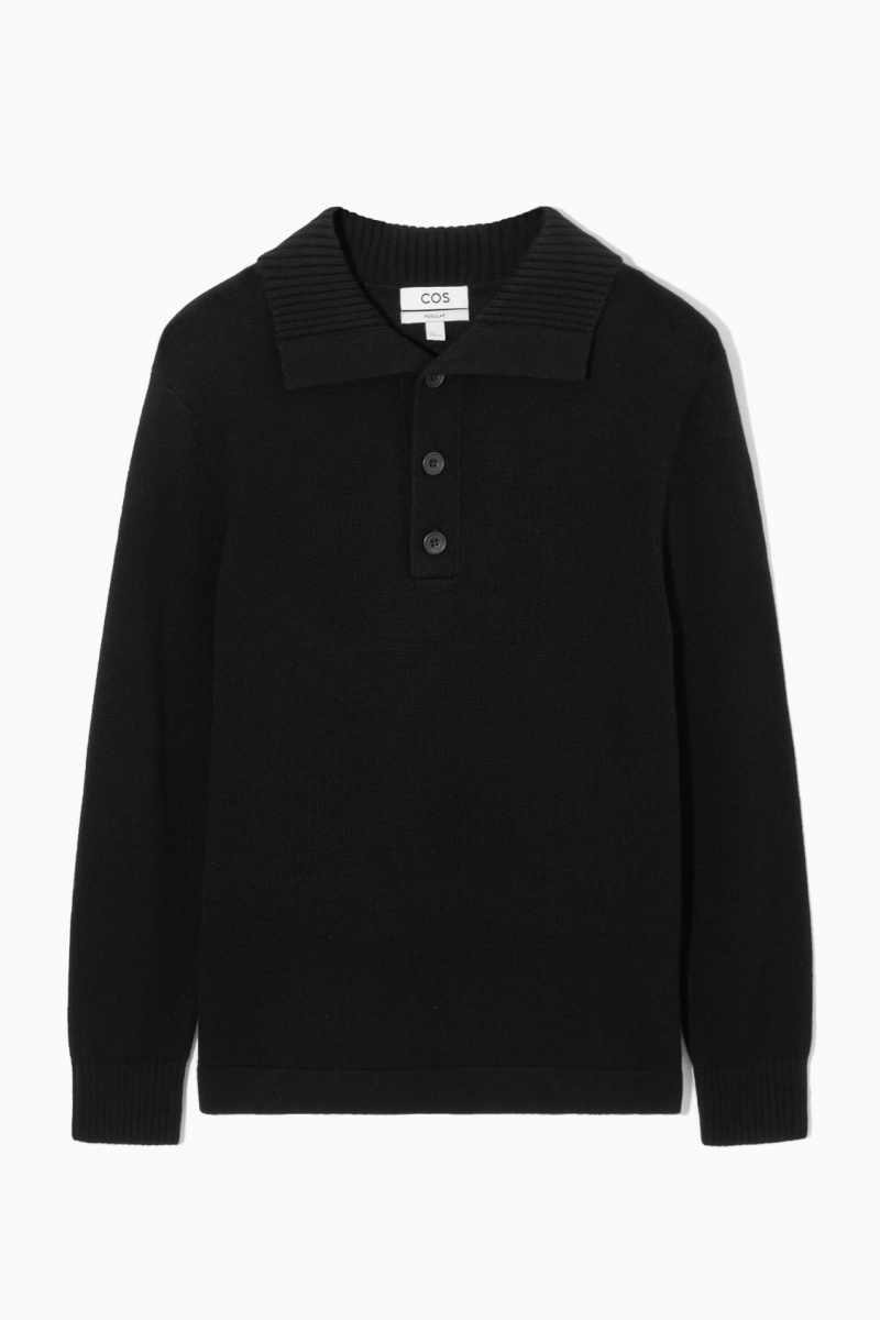 Men's COS Wool And Cashmere Polo Shirts Black NZ-21NXCAGDZ