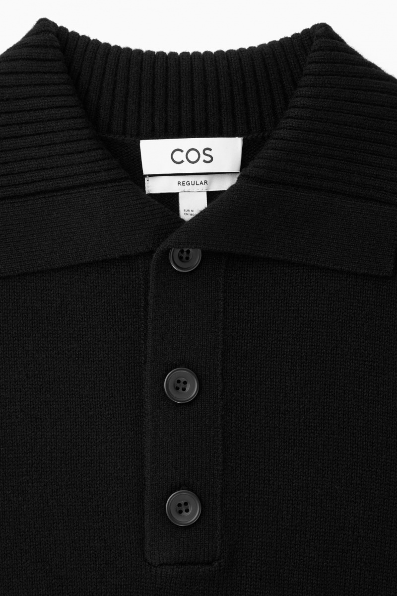 Men's COS Wool And Cashmere Polo Shirts Black NZ-21NXCAGDZ