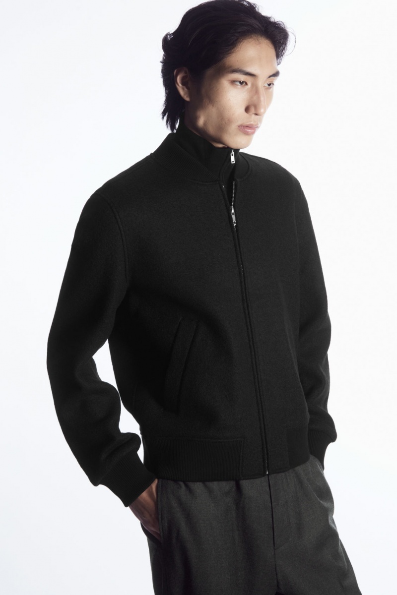 Men's COS Wool Bomber Jackets Black NZ-35GZMAJDC