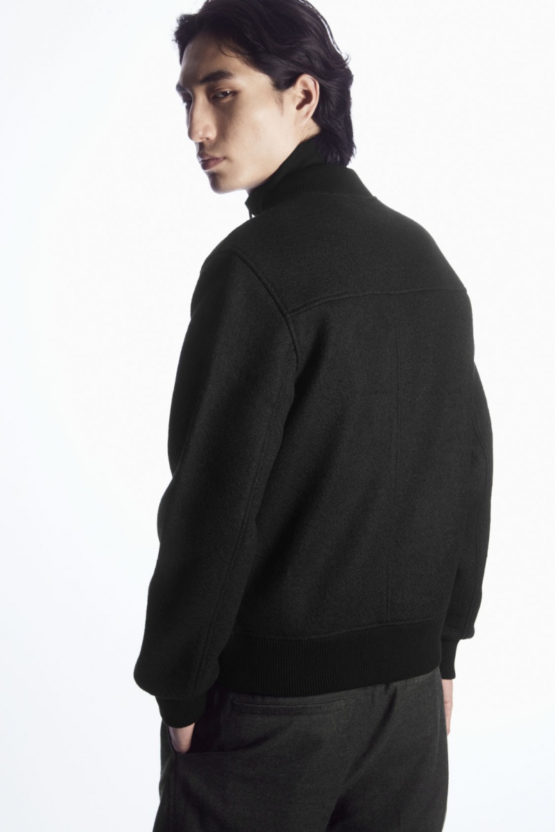Men's COS Wool Bomber Jackets Black NZ-35GZMAJDC
