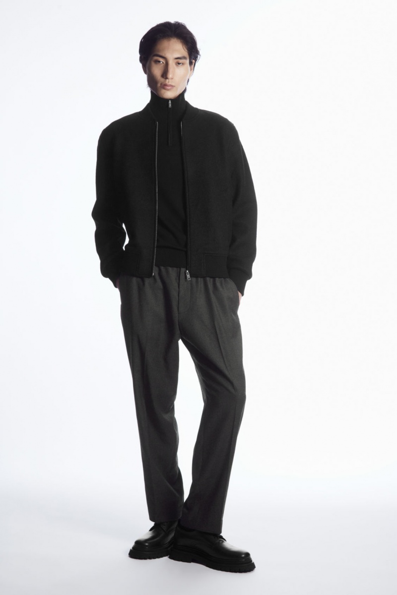 Men's COS Wool Bomber Jackets Black NZ-35GZMAJDC
