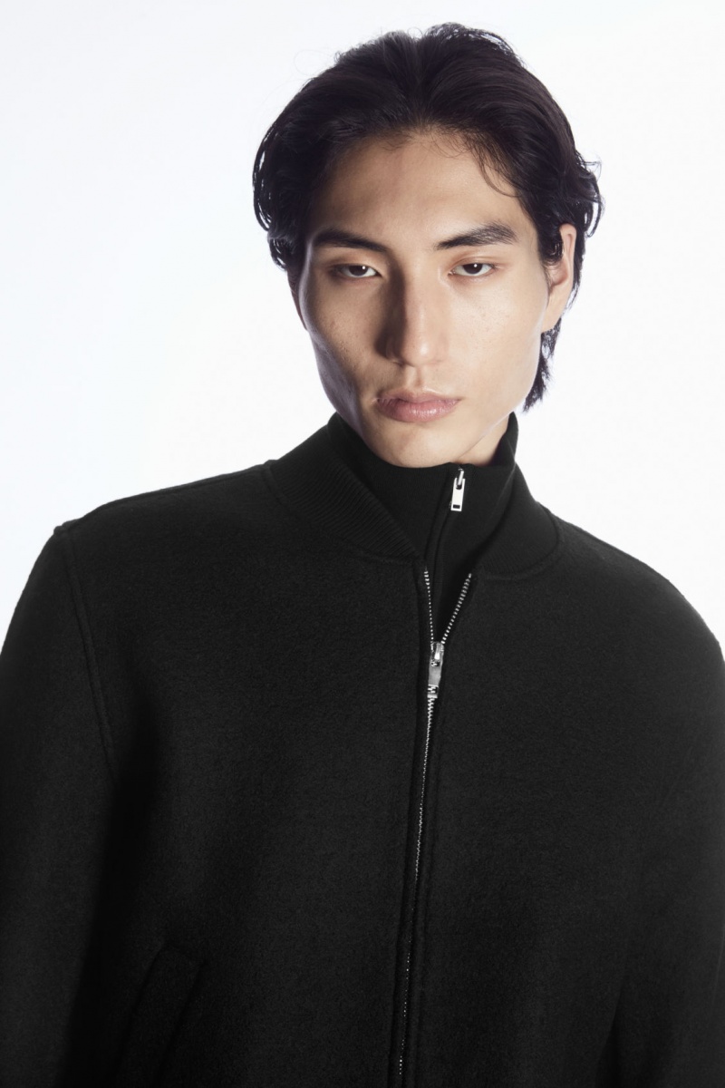 Men's COS Wool Bomber Jackets Black NZ-35GZMAJDC