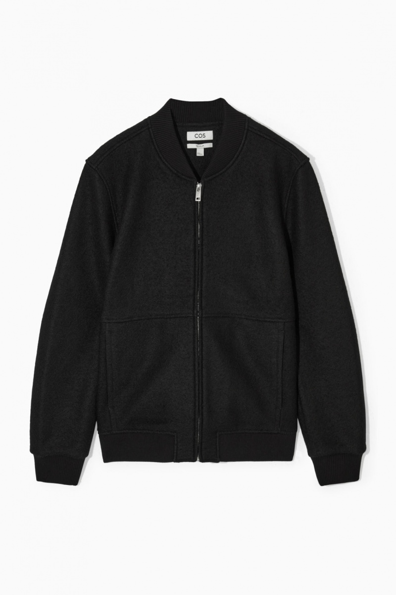 Men's COS Wool Bomber Jackets Black NZ-35GZMAJDC
