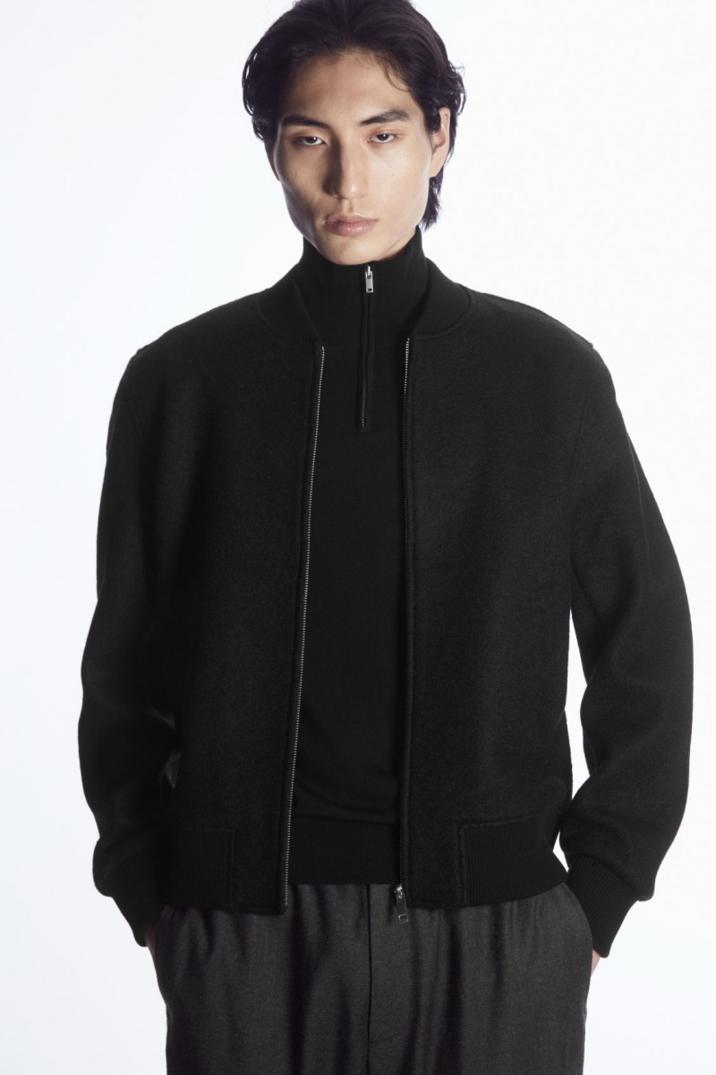 Men\'s COS Wool Bomber Jackets Black NZ-35GZMAJDC