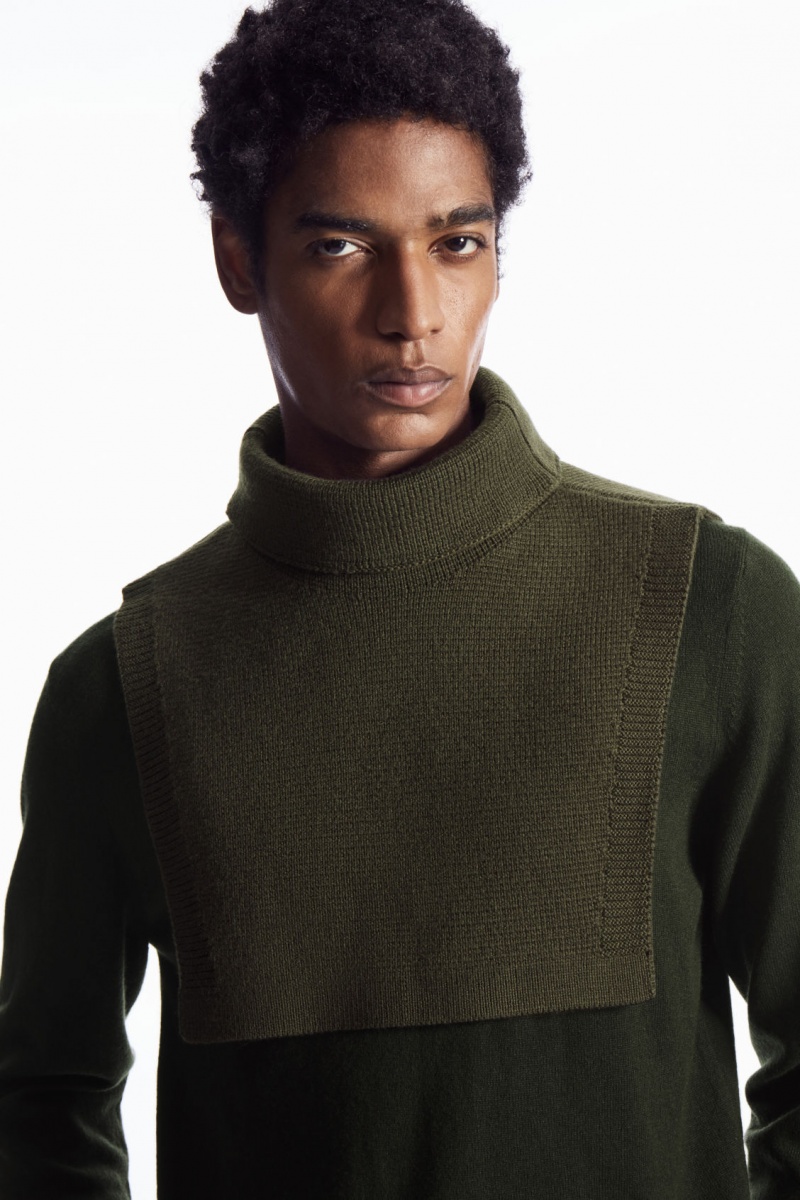 Men's COS Wool Rollneck Collar Vest Dark Khaki NZ-58XPQHWKB