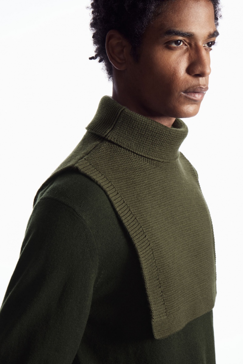 Men\'s COS Wool Rollneck Collar Vest Dark Khaki NZ-58XPQHWKB