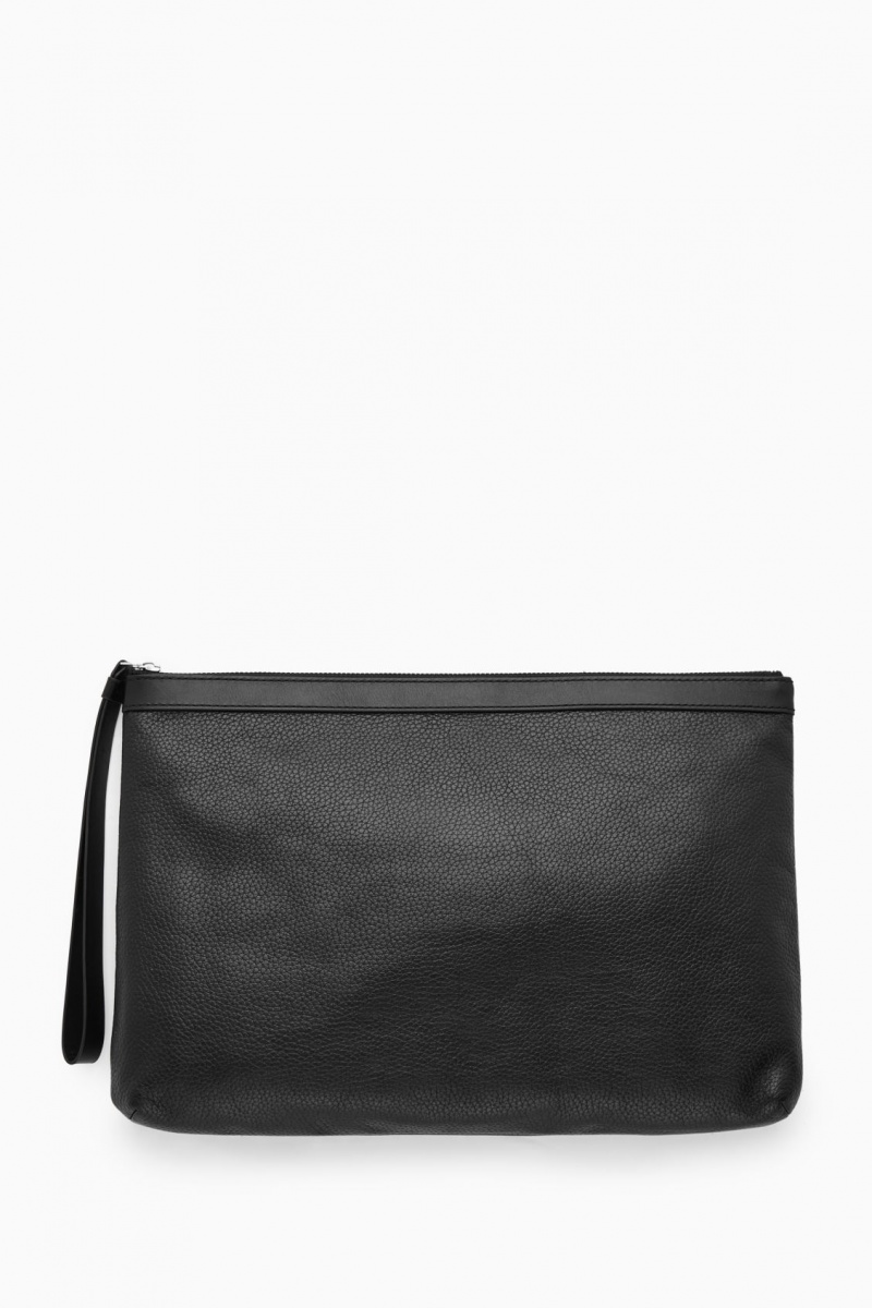 Men's COS Zipped Folio Pouch Grained Leather Pouches Black NZ-12CPABNGD