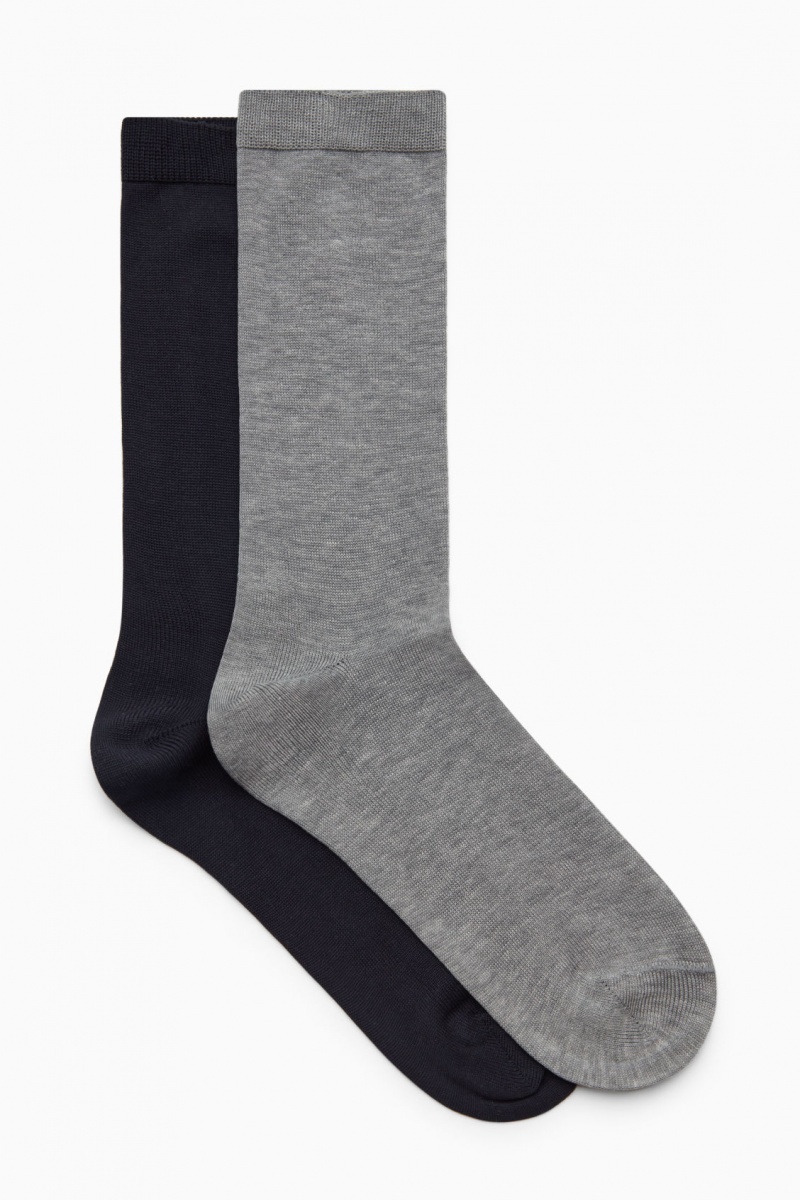 Women's COS 2-Pack Mercerised Cotton Socks Navy / Grey NZ-70FZDTWQB