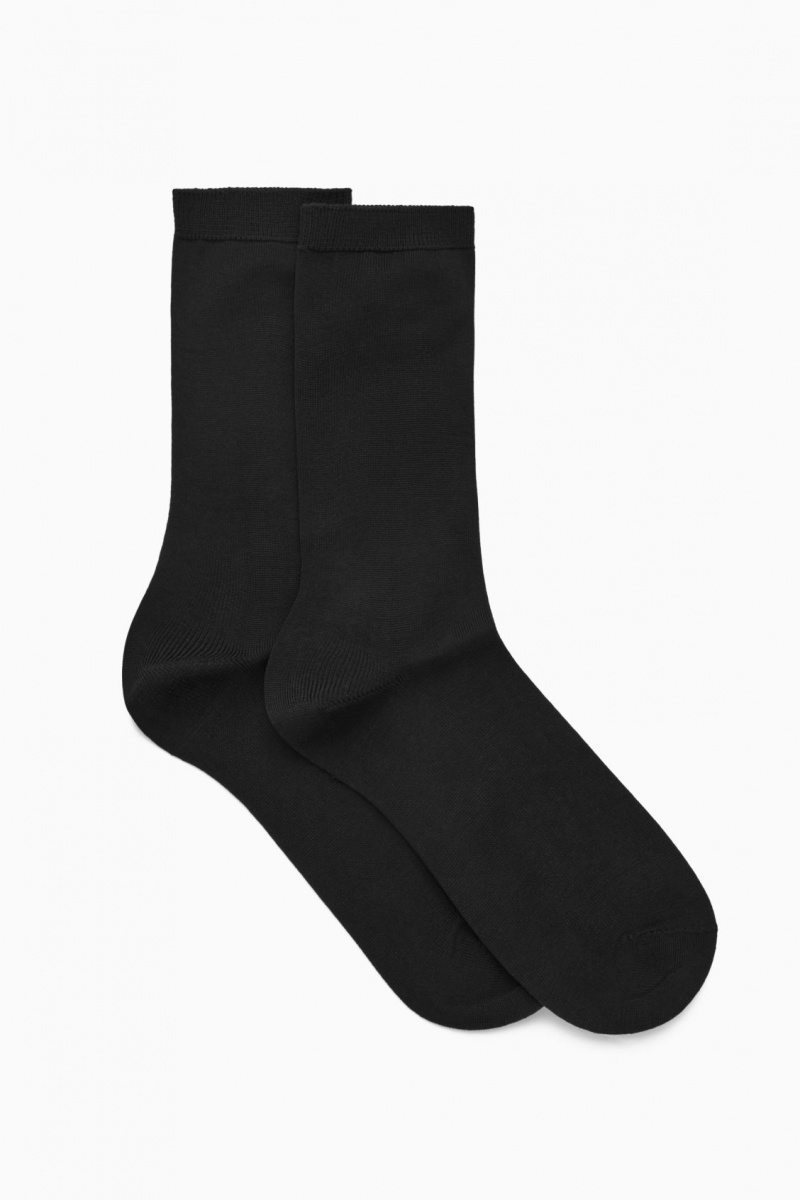 Women's COS 2-Pack Mercerized Cotton Socks Black NZ-83BJAQGRD