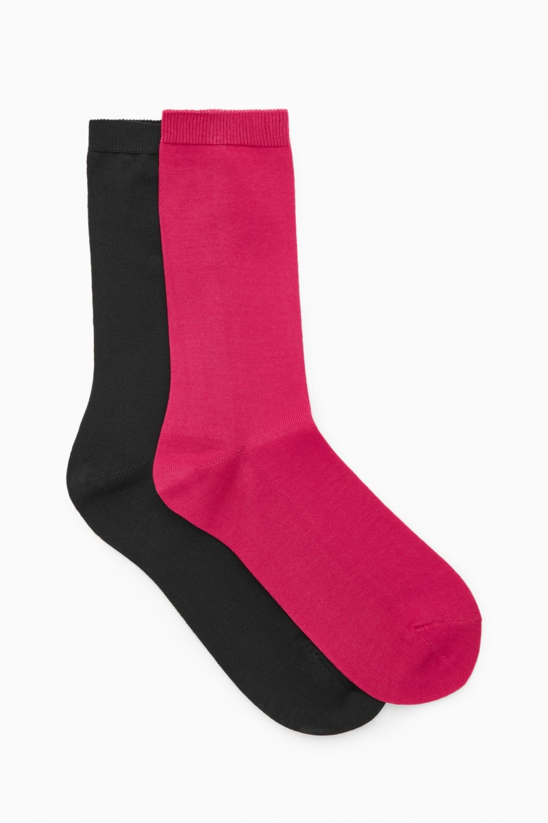 Women's COS 2-Pack Mercerized Cotton Socks Black / Pink NZ-67LNIKMUX