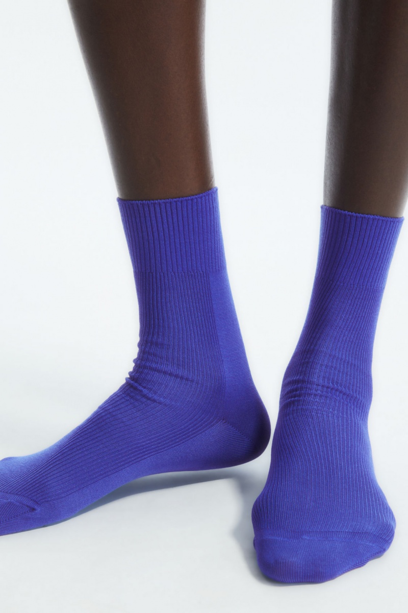 Women's COS 2-Pack Ribbed Panel Socks Light Blue / Black NZ-52UYKBXQA