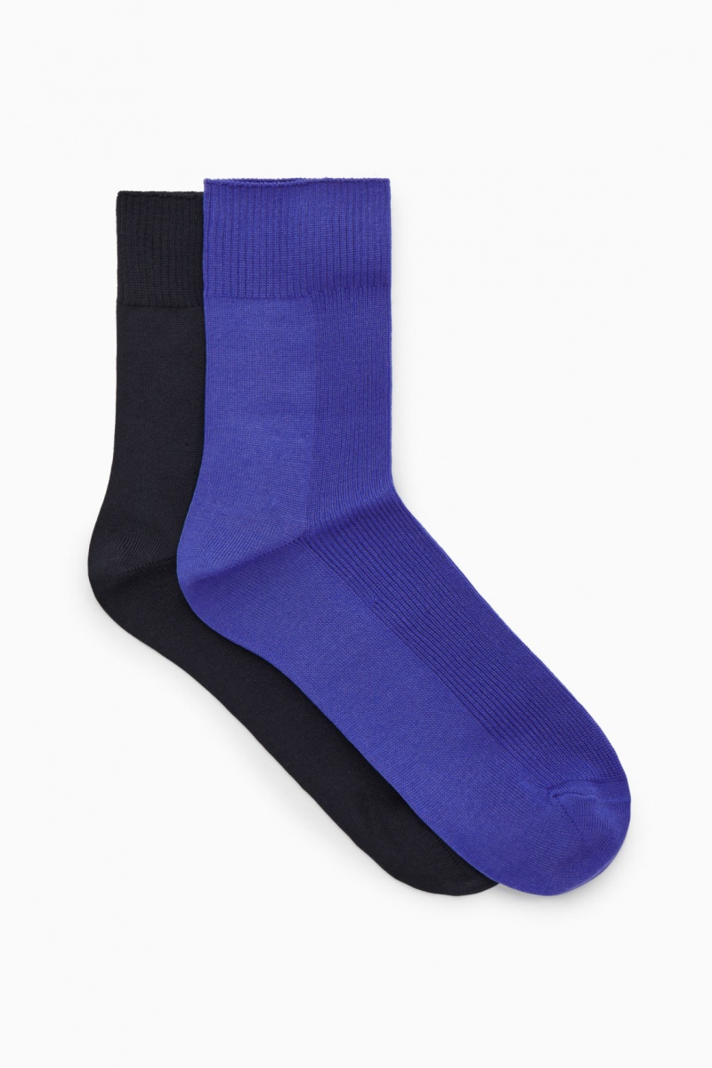 Women's COS 2-Pack Ribbed Panel Socks Light Blue / Black NZ-52UYKBXQA