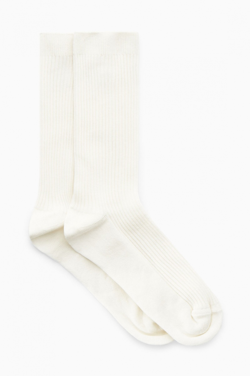 Women's COS 2-Pack Ribbed Socks Cream NZ-48GFRHLUS