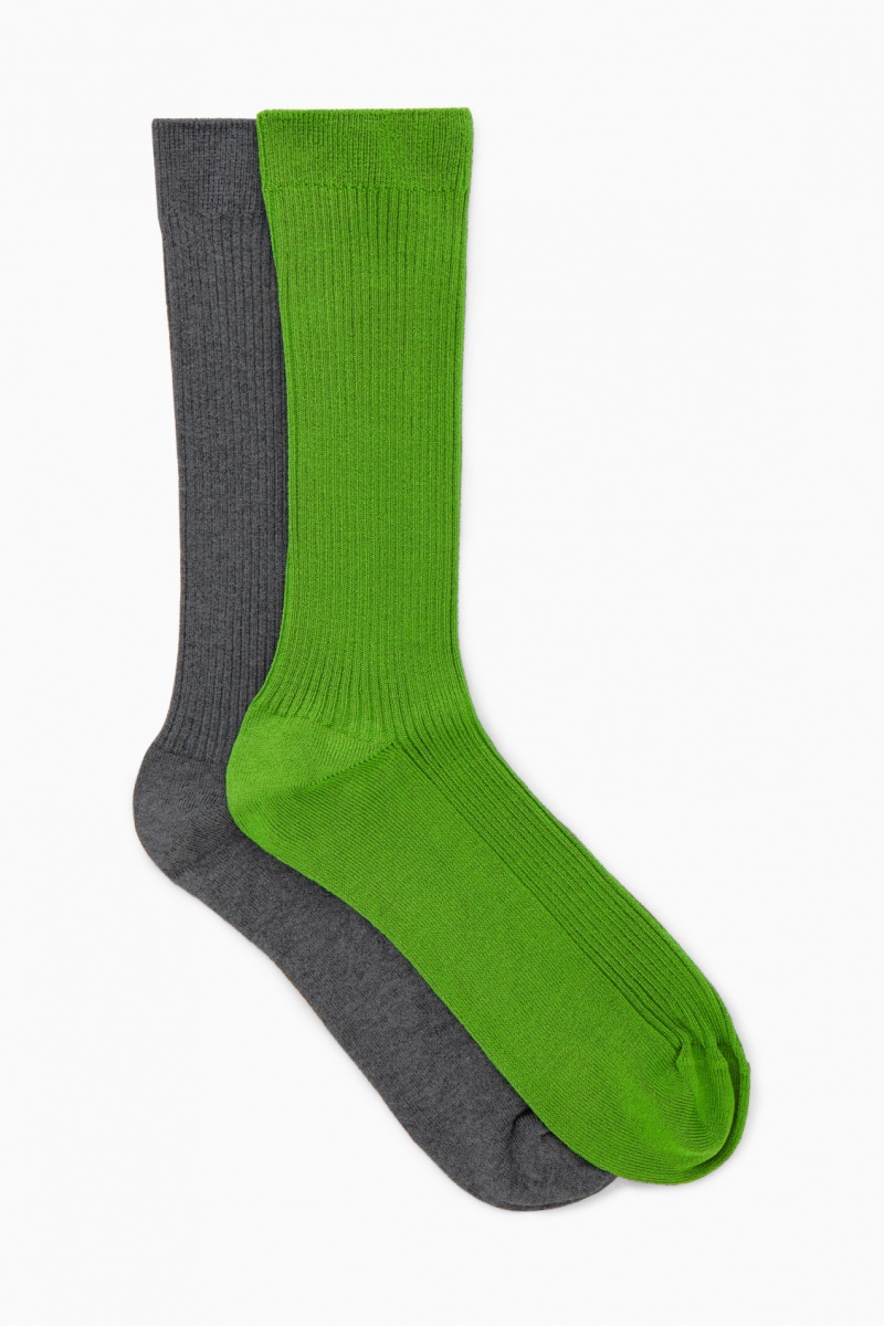 Women's COS 2-Pack Ribbed Socks Grey / Green NZ-45QRXOHCB