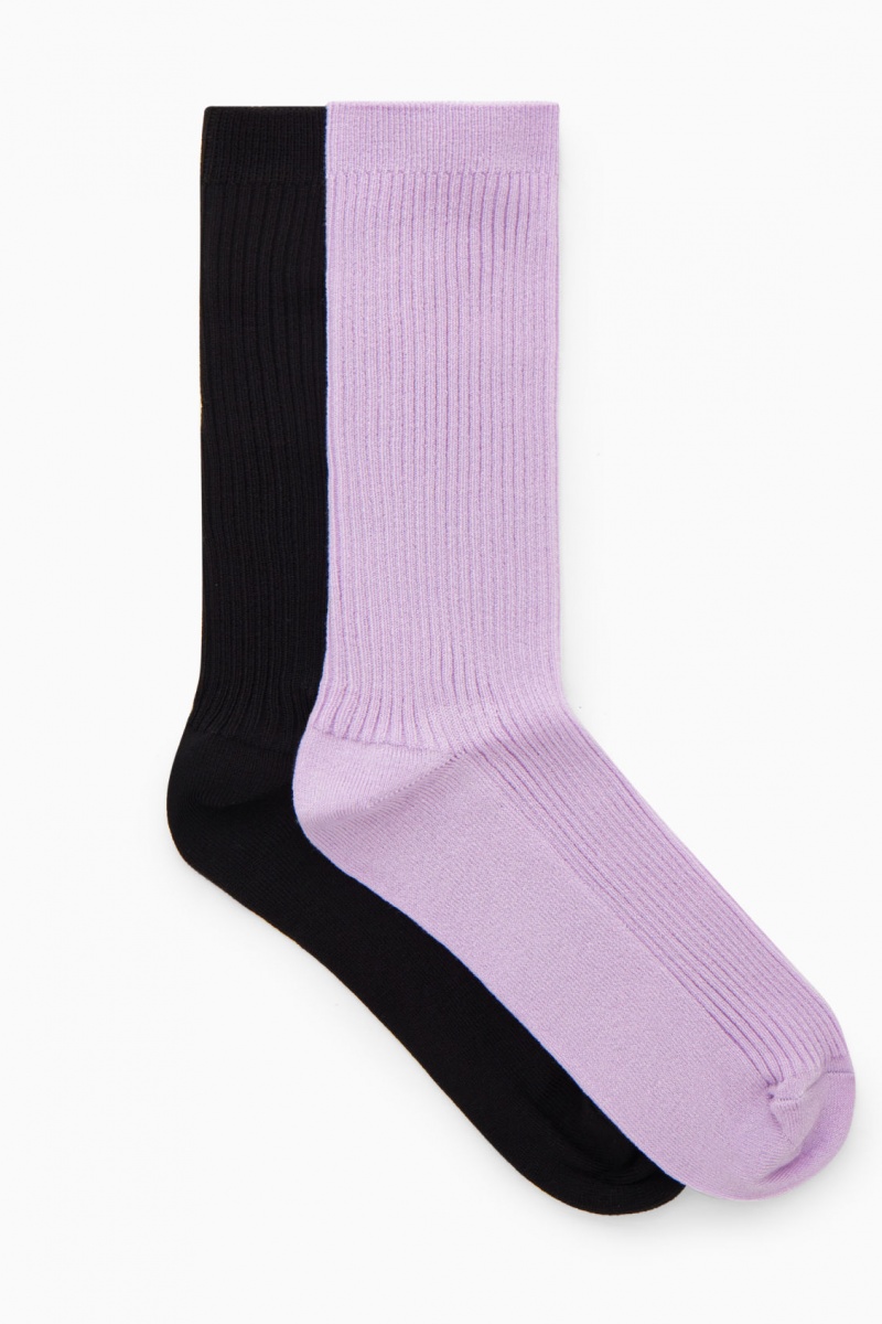 Women's COS 2-Pack Ribbed Socks Purple / Black NZ-20MPWXVTN