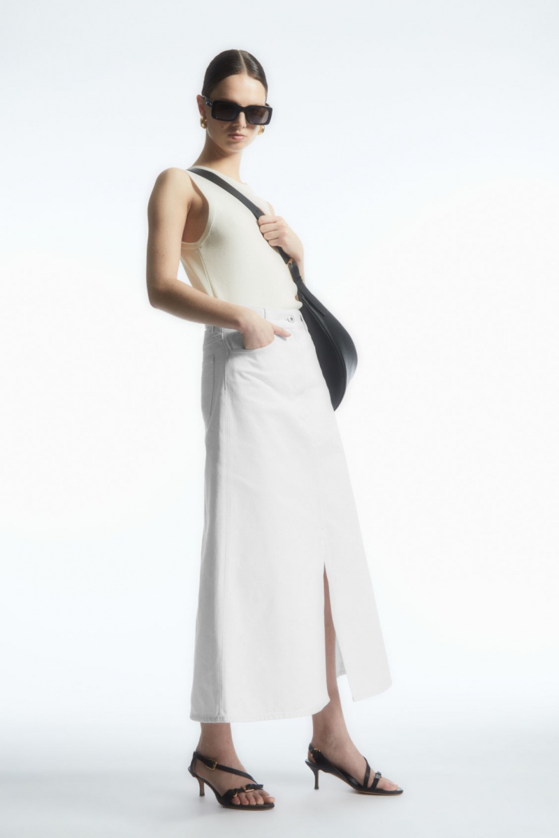Women's COS A-Line Denim Midi Skirt White NZ-95NGIQTCL