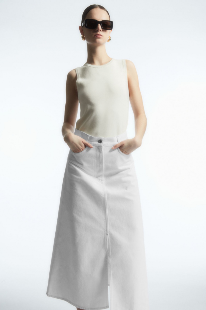 Women's COS A-Line Denim Midi Skirt White NZ-95NGIQTCL