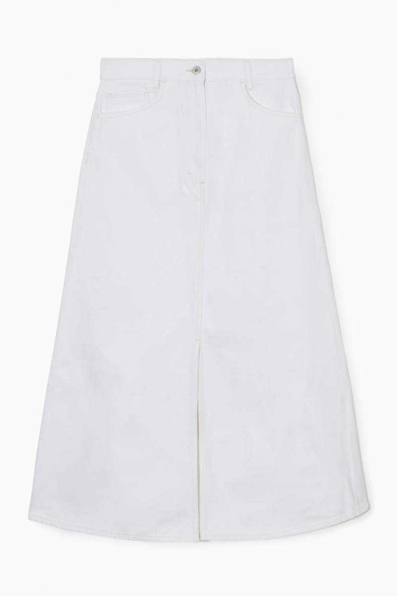 Women's COS A-Line Denim Midi Skirt White NZ-95NGIQTCL