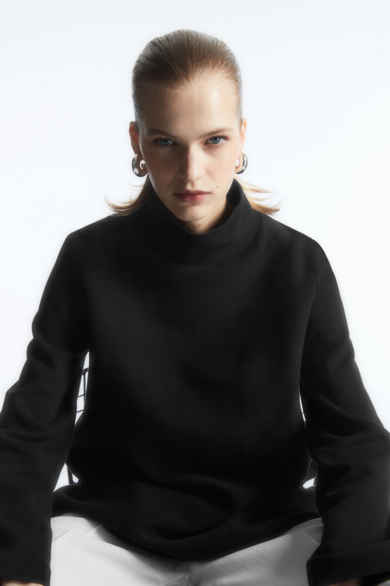 Women's COS A-Line Funnel-Neck Top Sweaters Black NZ-59UWLVKHI