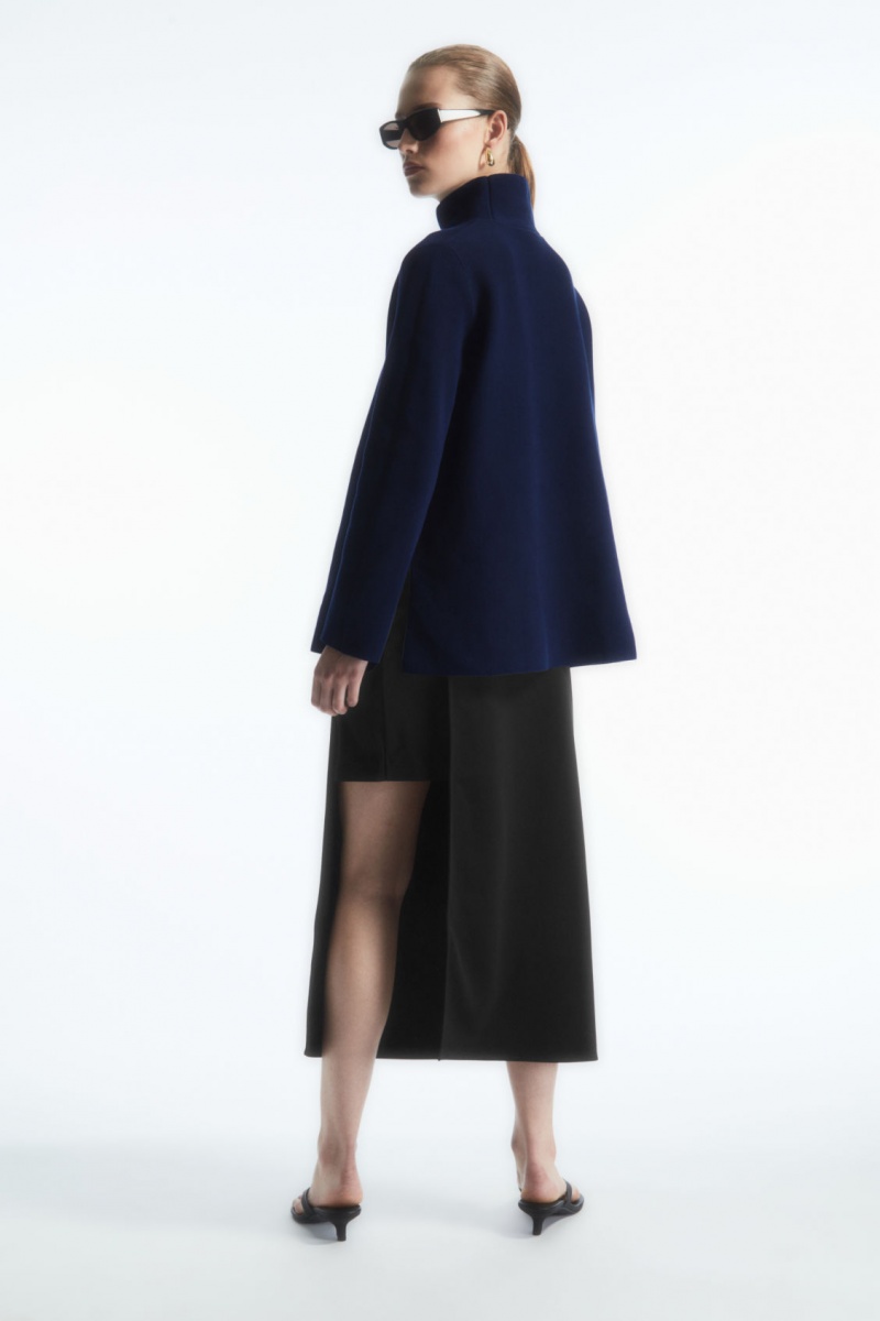 Women's COS A-Line Funnel-Neck Top Sweaters Navy NZ-62NCZALUS