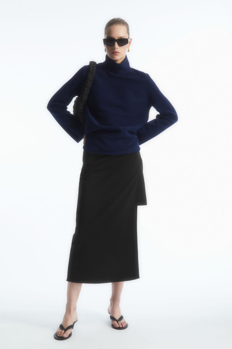Women's COS A-Line Funnel-Neck Top Sweaters Navy NZ-62NCZALUS