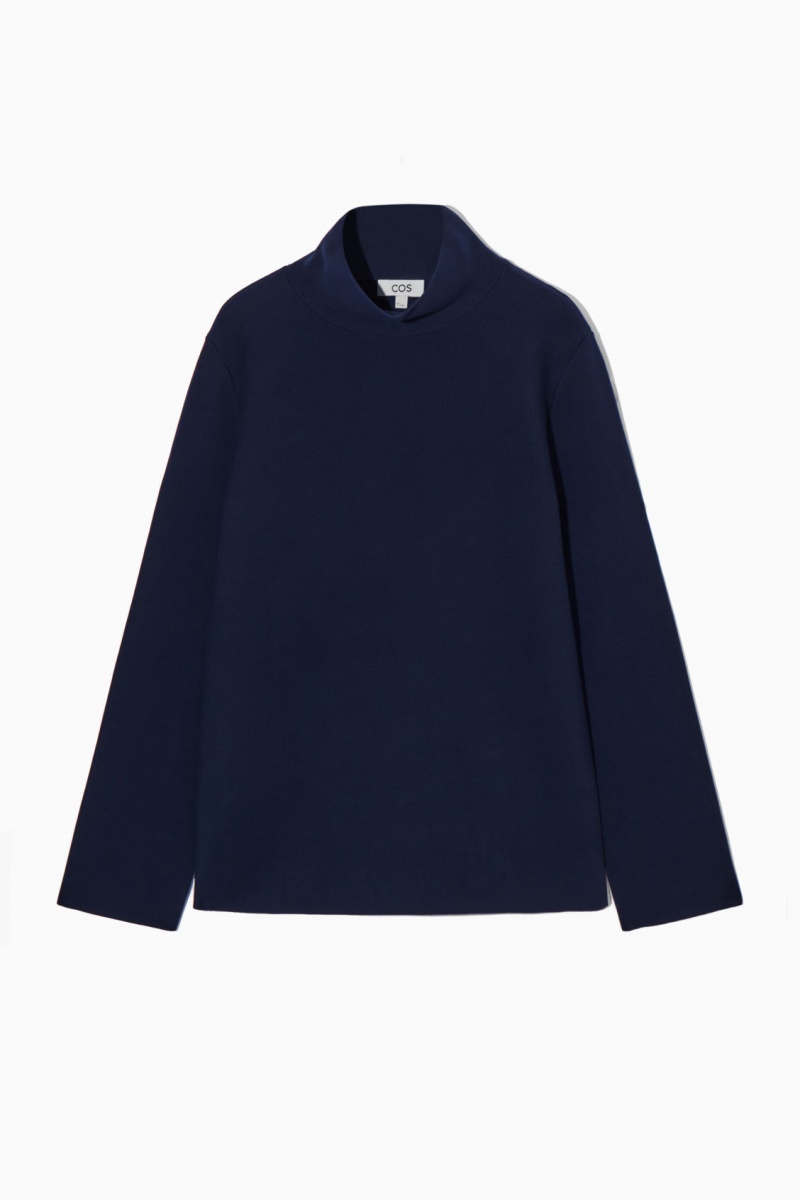 Women's COS A-Line Funnel-Neck Top Sweaters Navy NZ-62NCZALUS