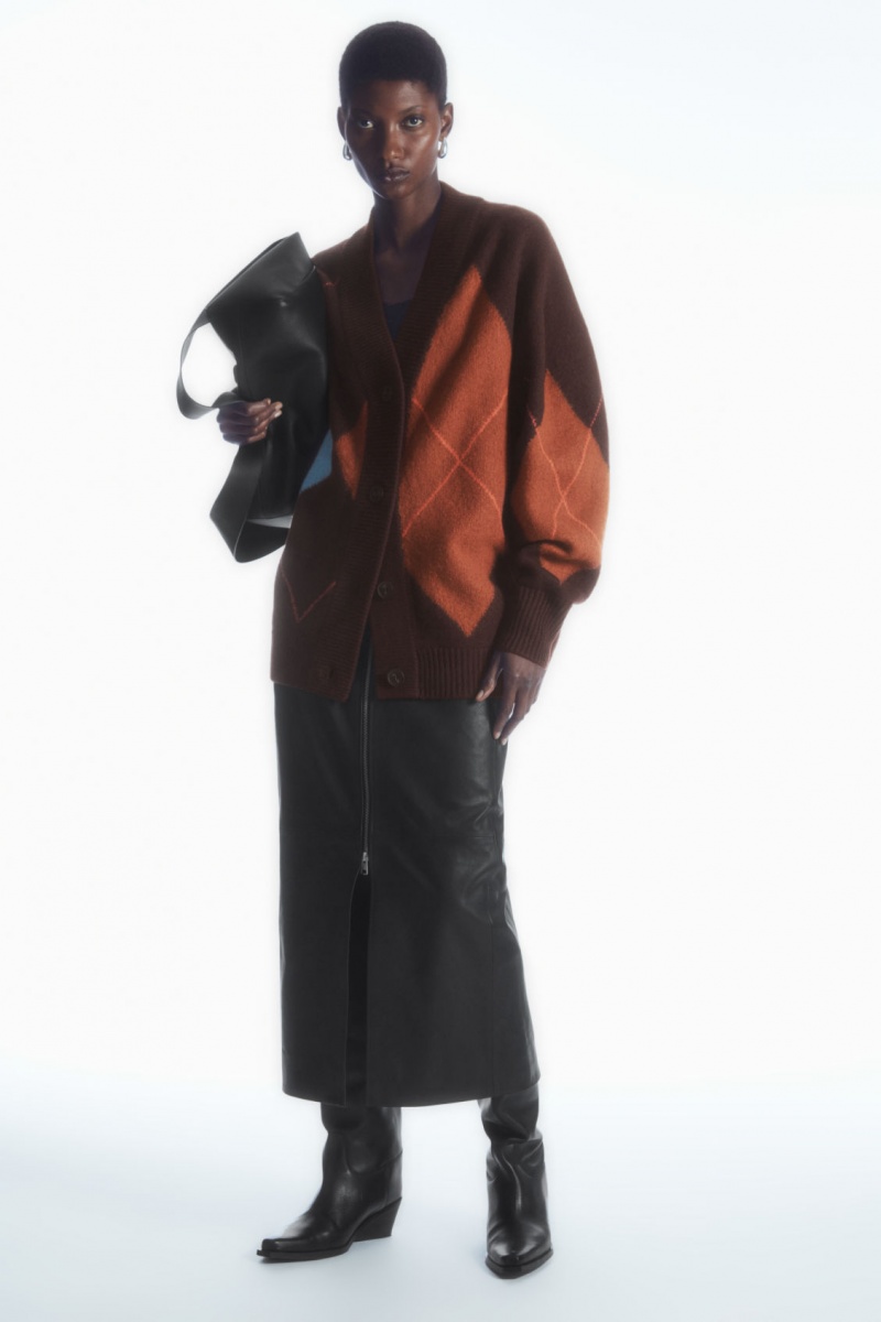 Women's COS Argyle Wool Cardigan Brown NZ-95QNGXUHI