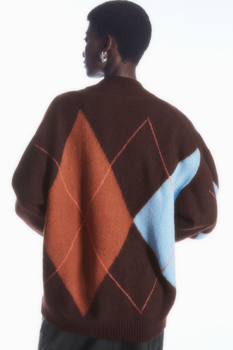 Women's COS Argyle Wool Cardigan Brown NZ-95QNGXUHI